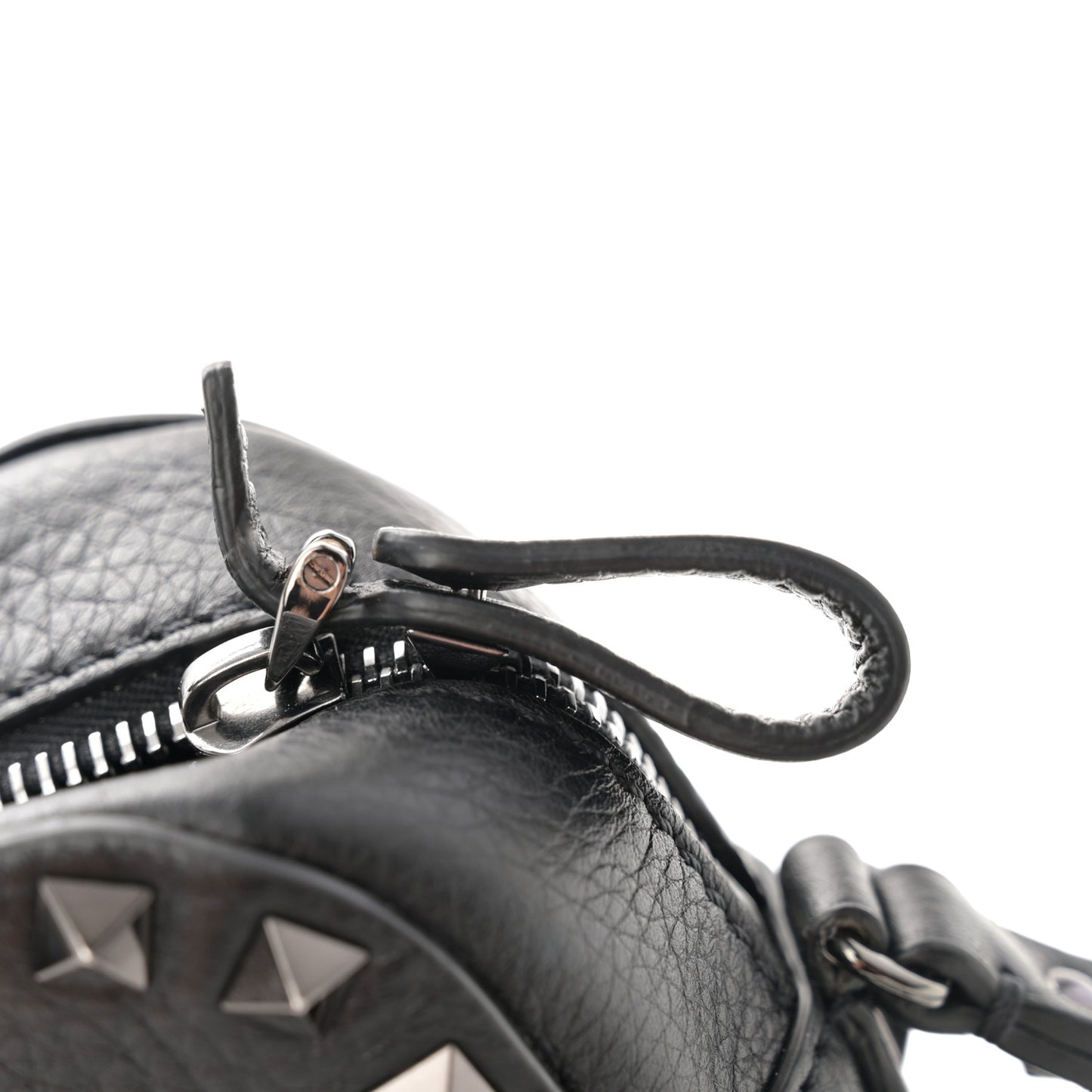 Grained Calfskin Rockstud Camera Crossbody Bag Black