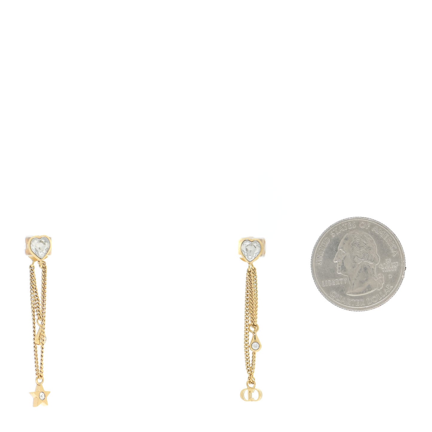 Crystal Heart Dangle Chain Earrings Gold