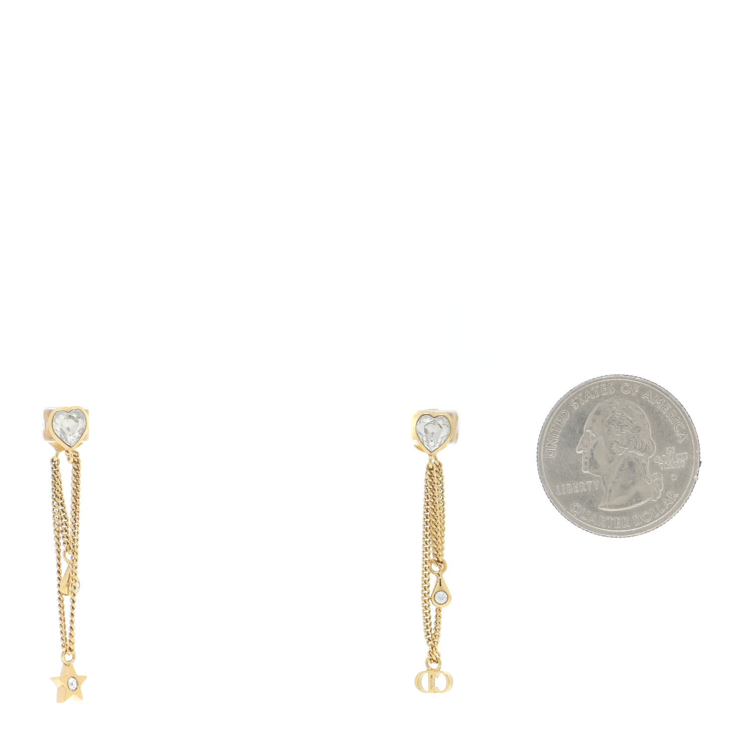 Christian Dior Crystal Heart Dangle Chain Earrings Gold 2 of 4