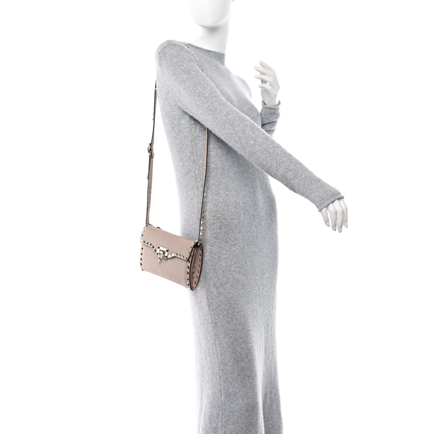 Pebbled Calfskin Rockstud Flip Lock Shoulder Bag Poudre