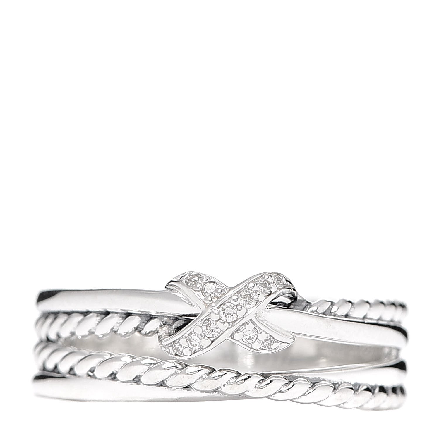 David Yurman Sterling Silver Diamond X Crossover Ring 58 8.25 1 of 5