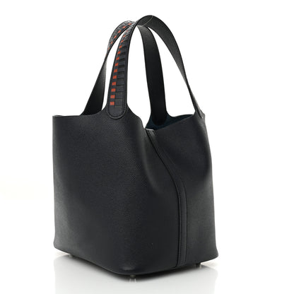 Hermes Epsom Tressage De Cuir Picotin Lock 22 MM Bleu Indigo Black Brique 3 of 11