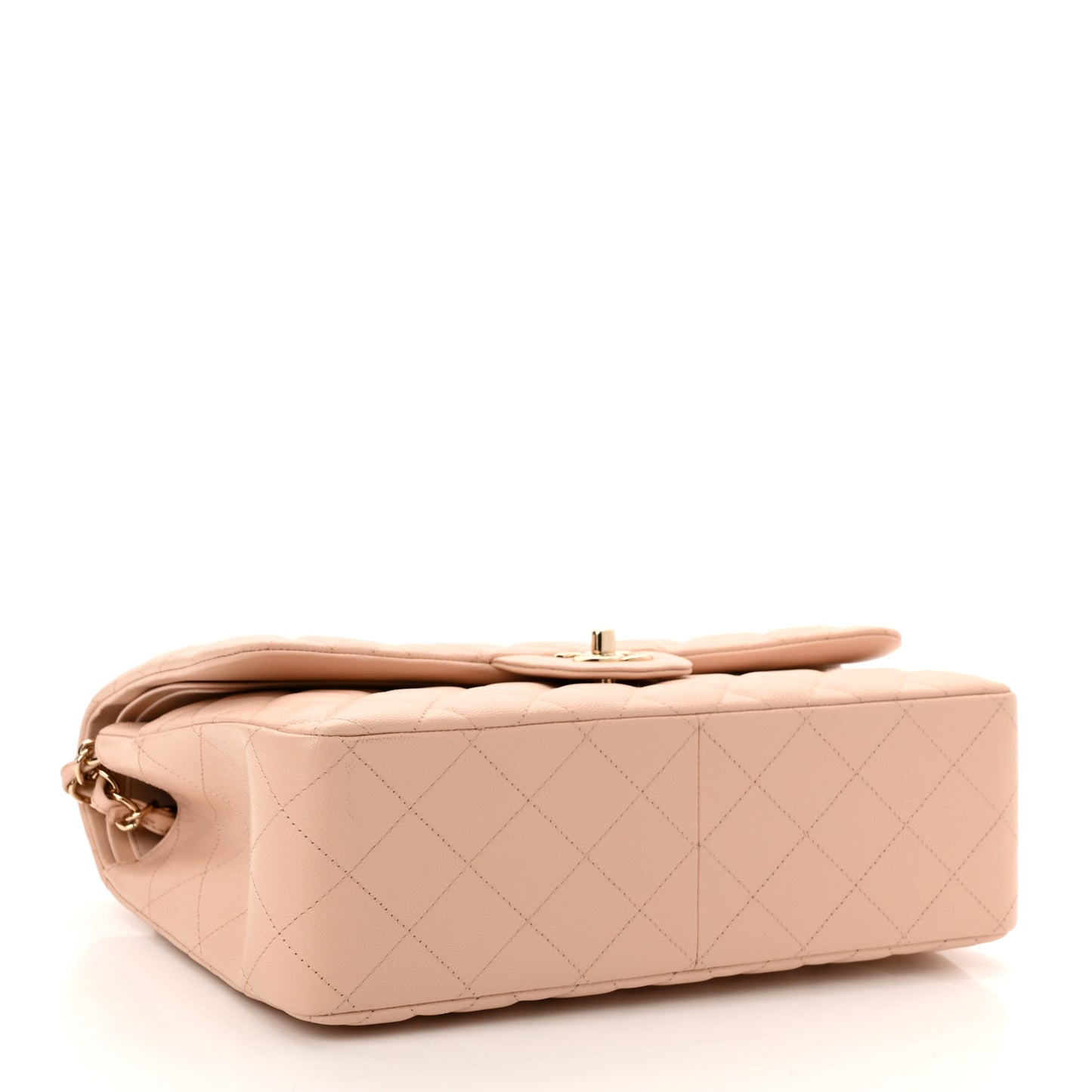 Caviar Quilted Jumbo Double Flap Light Beige