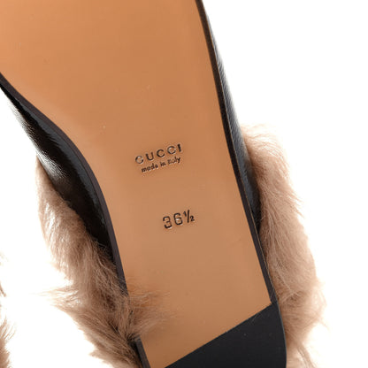 Gucci Patent Fur Womens Princetown Slippers 36.5 Black Natural 9 of 10