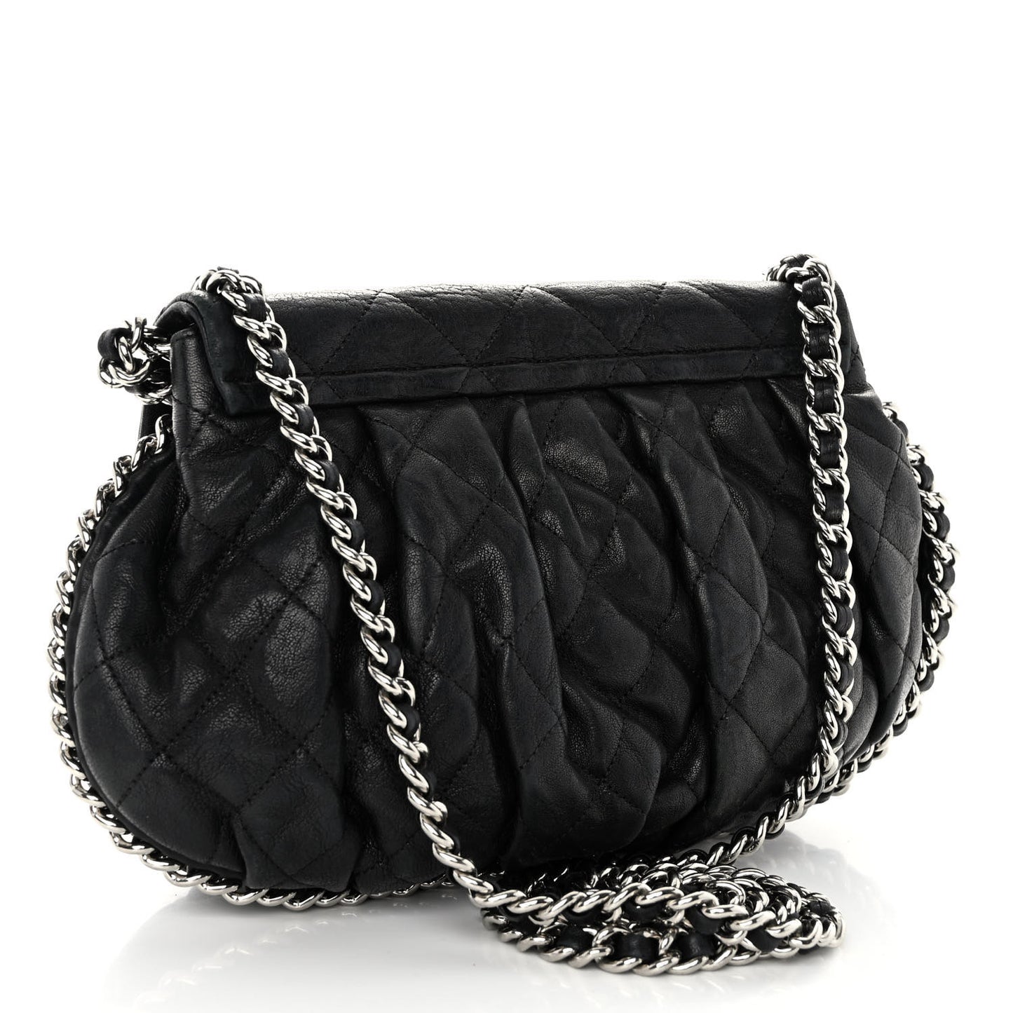 Washed Lambskin Quilted Medium Chain Around Messenger Black