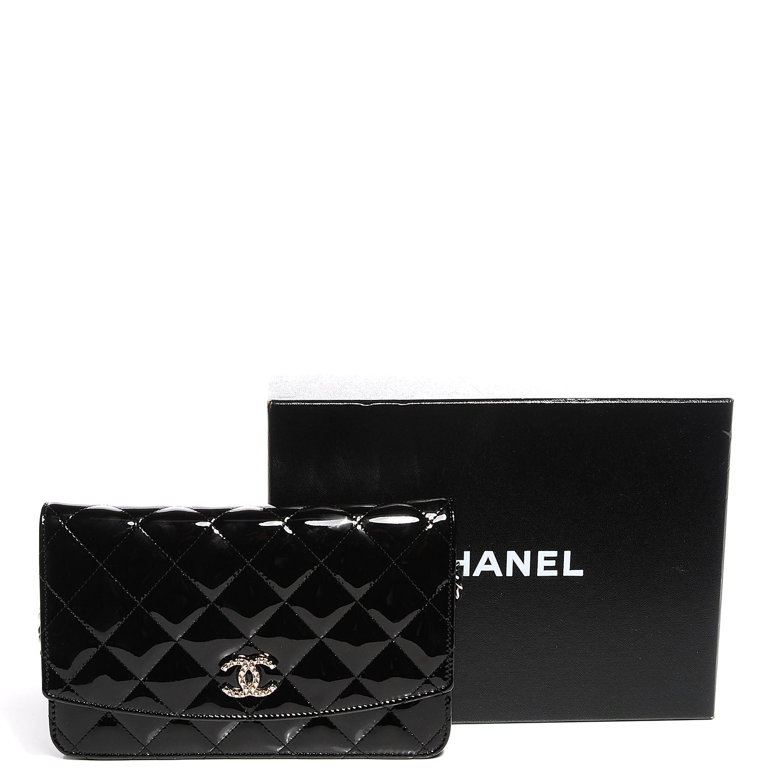 Chanel Patent Quilted Brilliant Wallet On Chain WOC Black 5 of 11