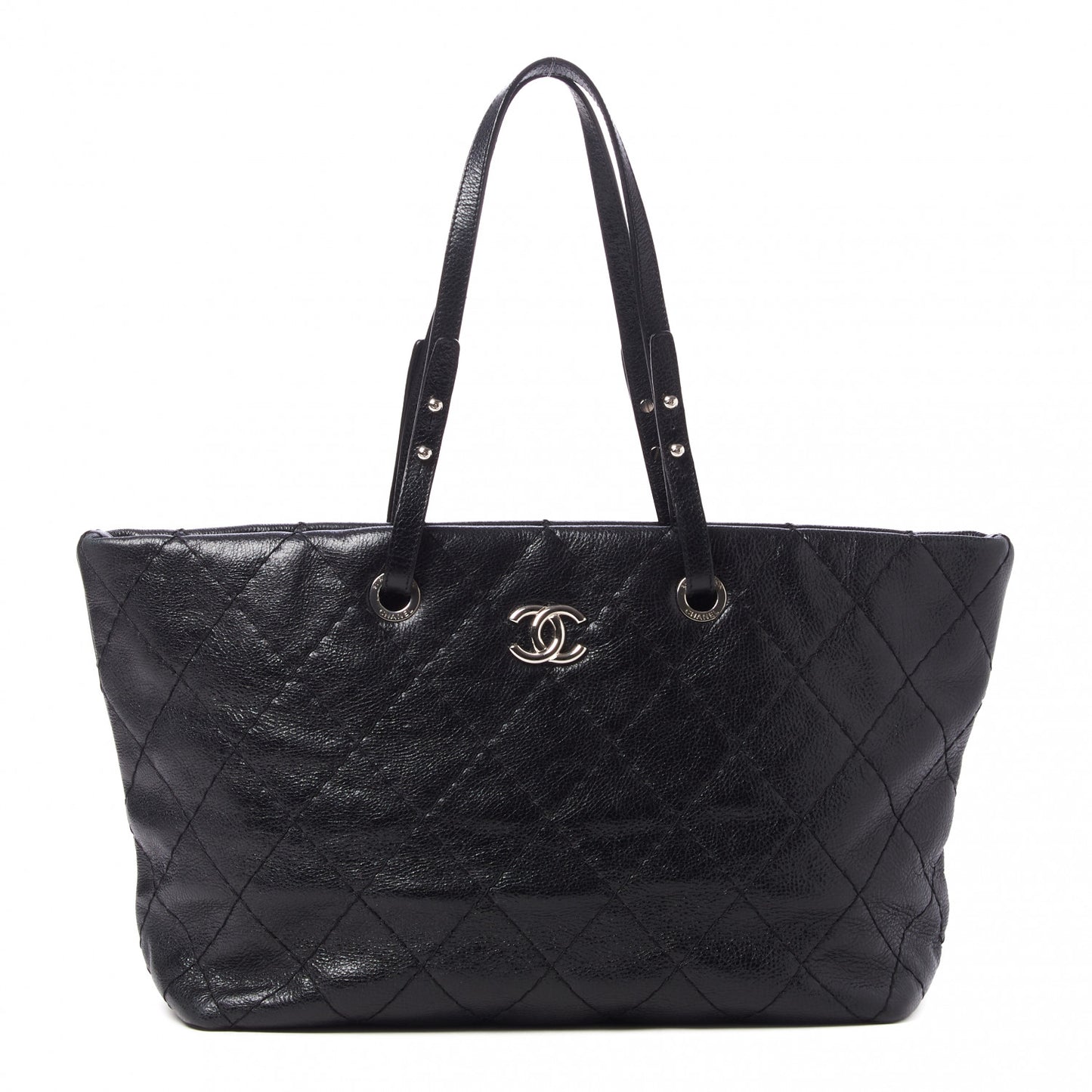 Glazed Calfskin Large On The Road Tote Black