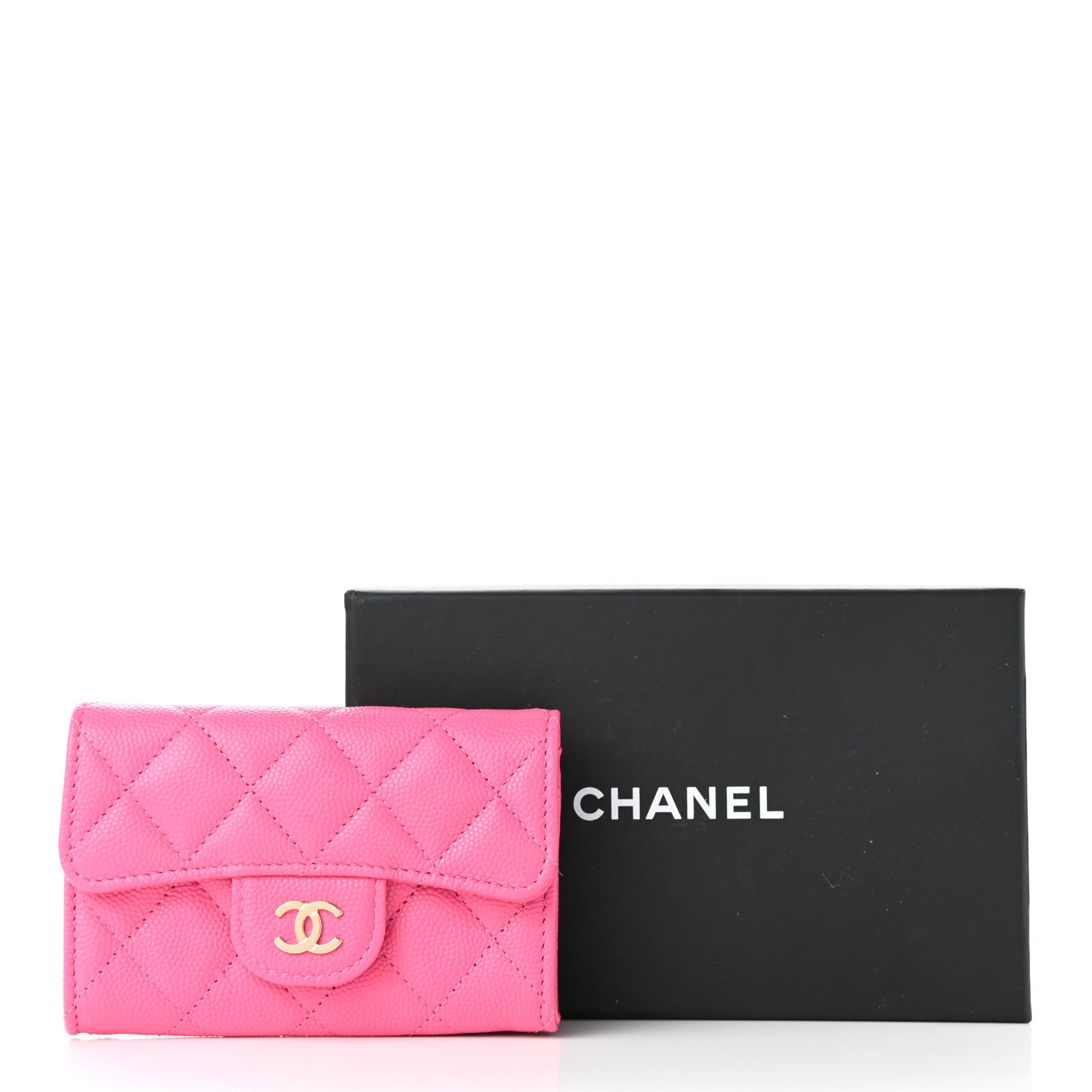 Caviar Quilted Flap Card Holder Wallet Pink