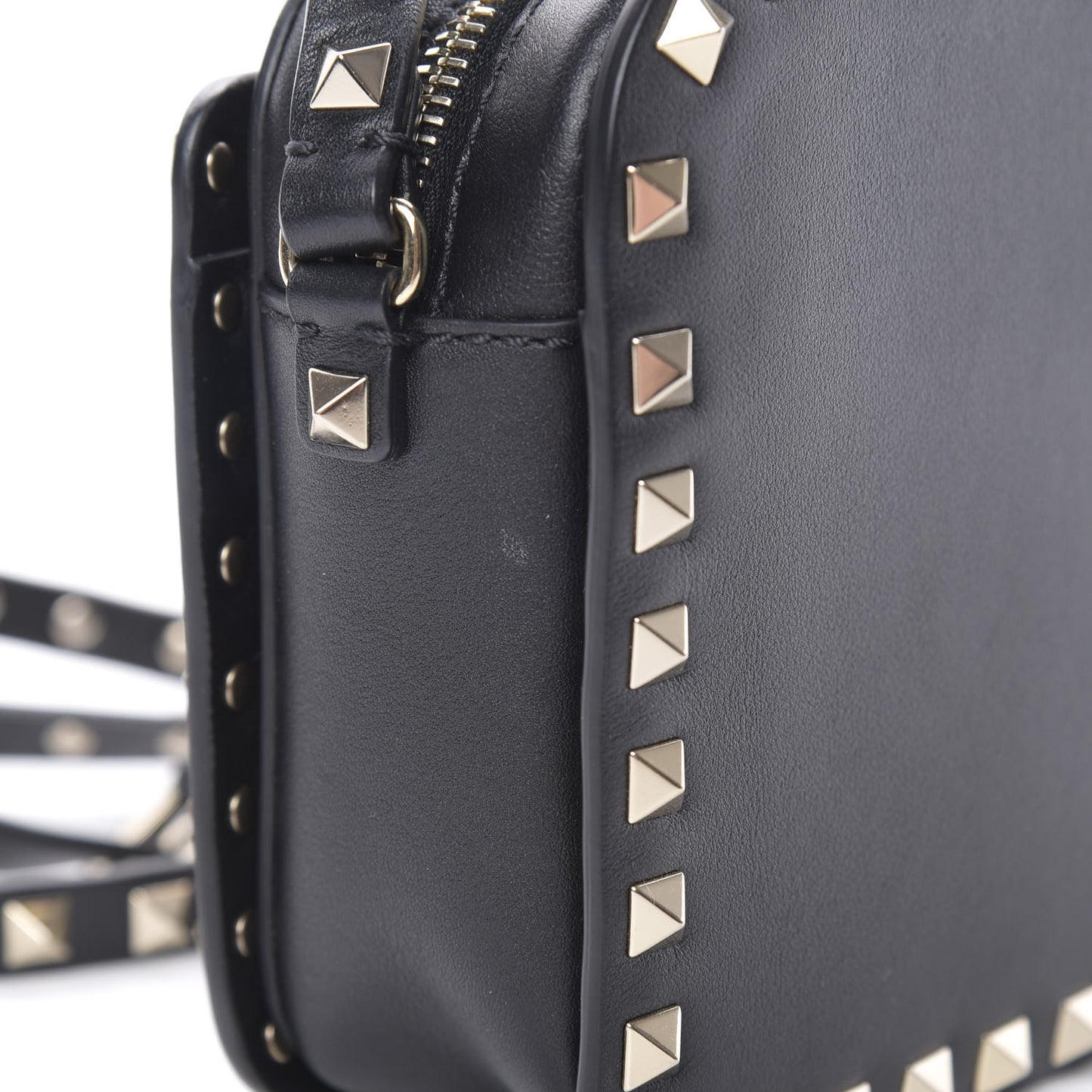 Vitello Rockstud Flip Lock Camera Crossbody Bag Black