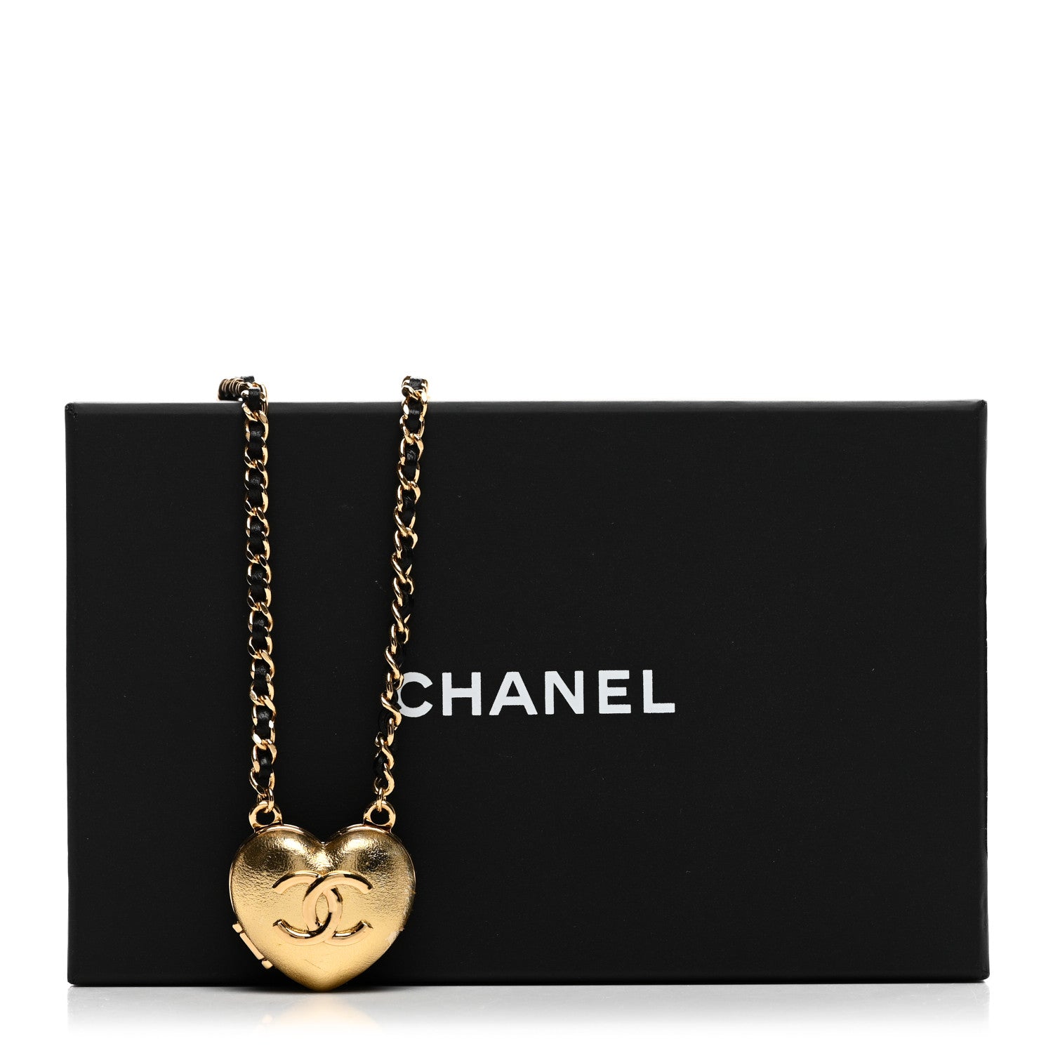 Chanel Lambskin CC Heart Mirror Locket Necklace Gold 6 of 6