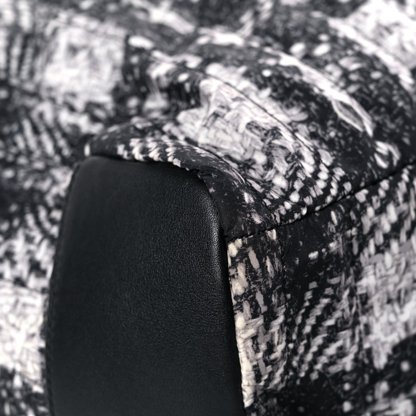 Lambskin Nylon Tweed Printed Tote Black White