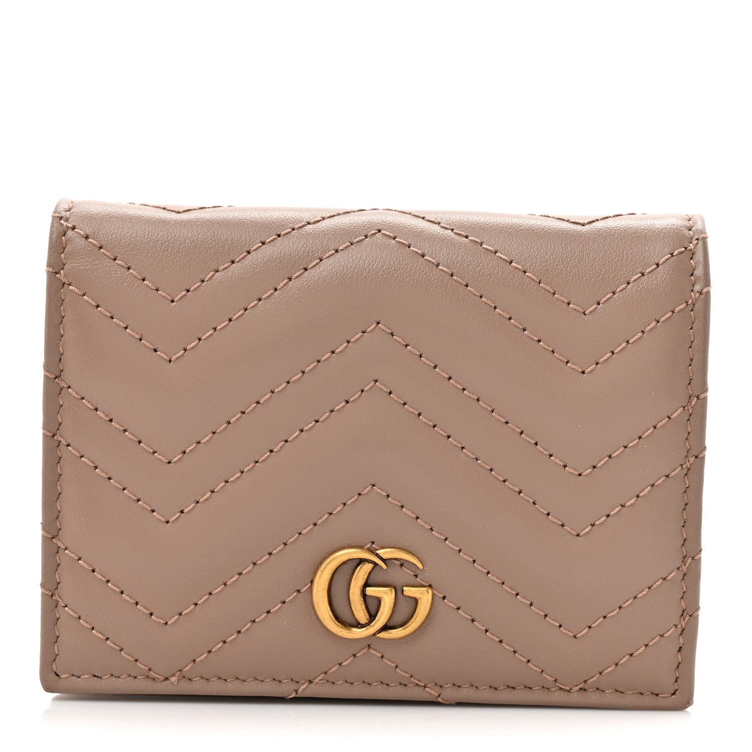 Gucci Calfskin Matelasse GG Marmont Card Case Wallet Porcelain Rose 1 of 10
