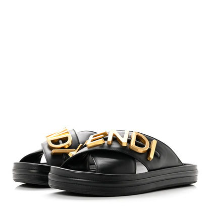 Fendi Vitello Womens Fendigraphy Slide Sandals 37.5 Black 3 of 9