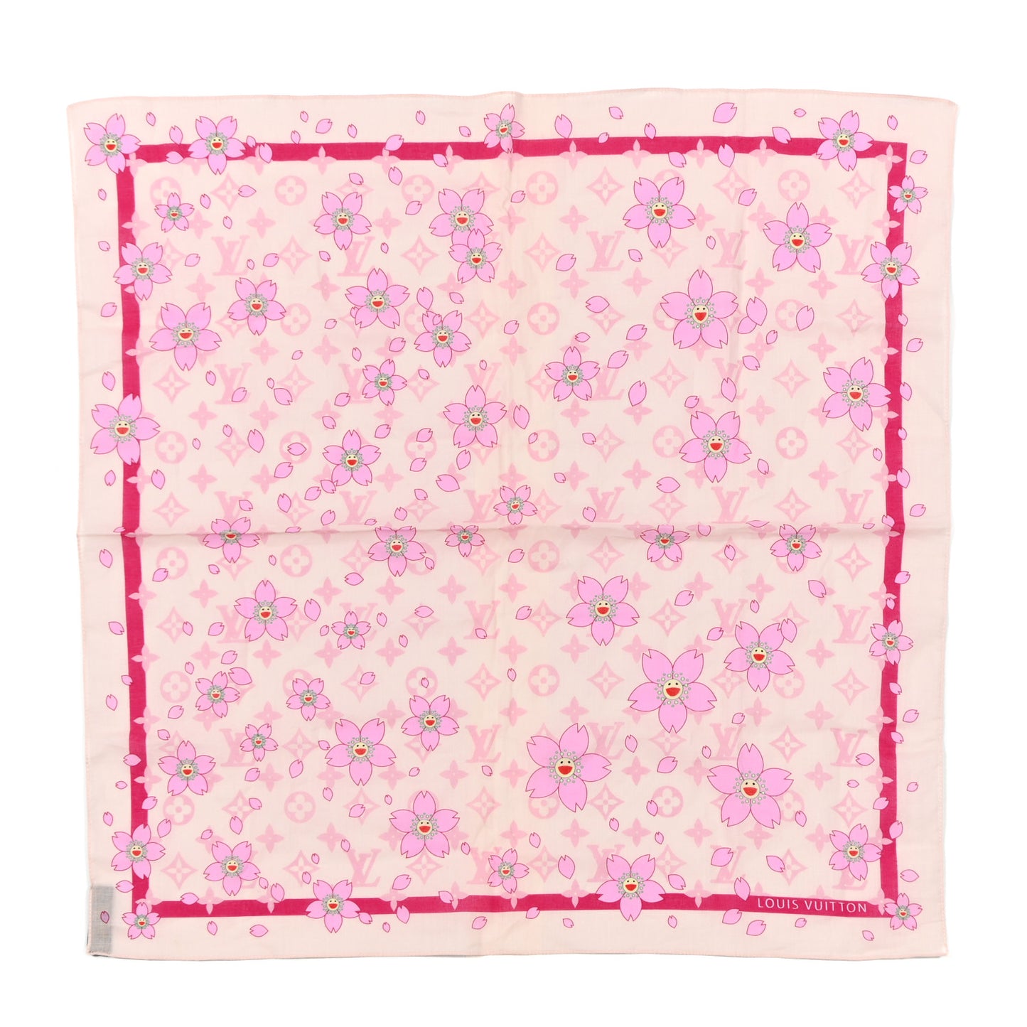Cotton Monogram Cherry Blossom Square Scarf Pink