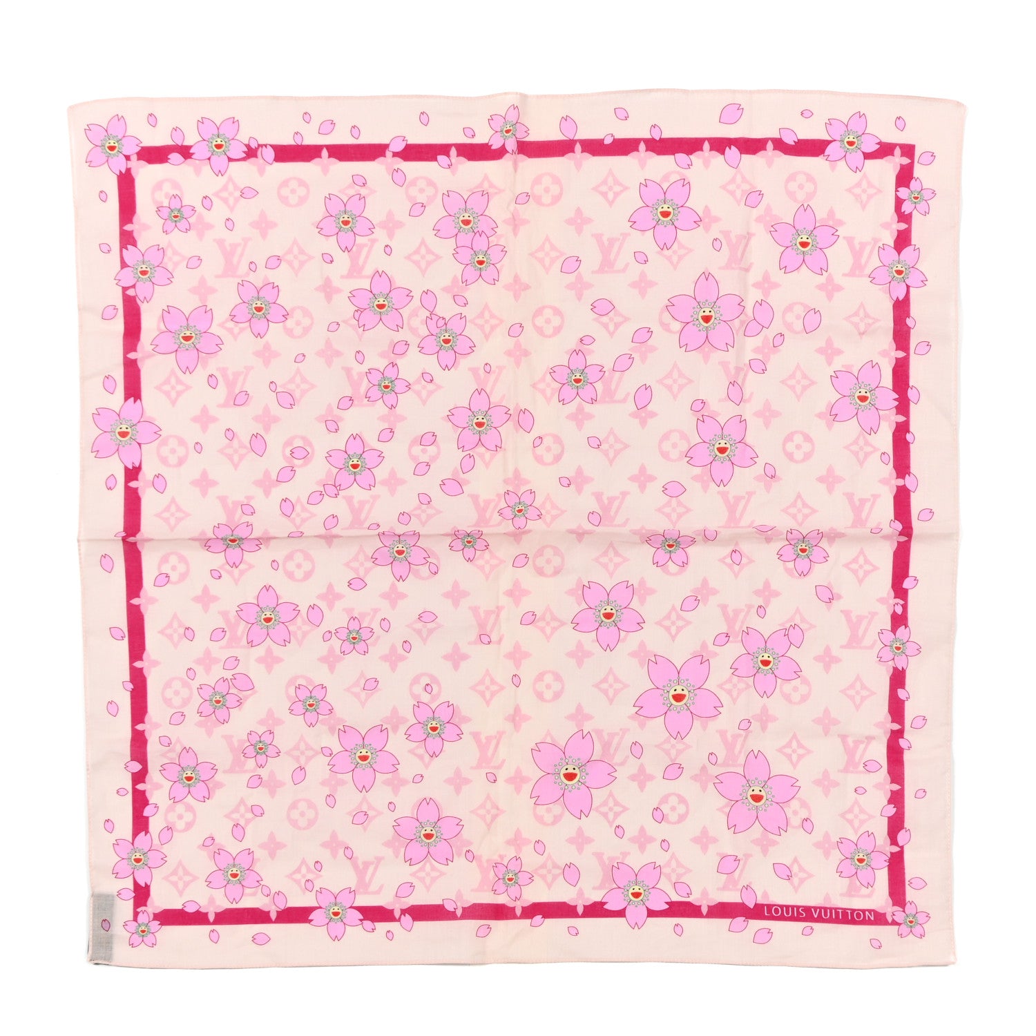 Louis Vuitton Cotton Monogram Cherry Blossom Square Scarf Pink 1 of 5