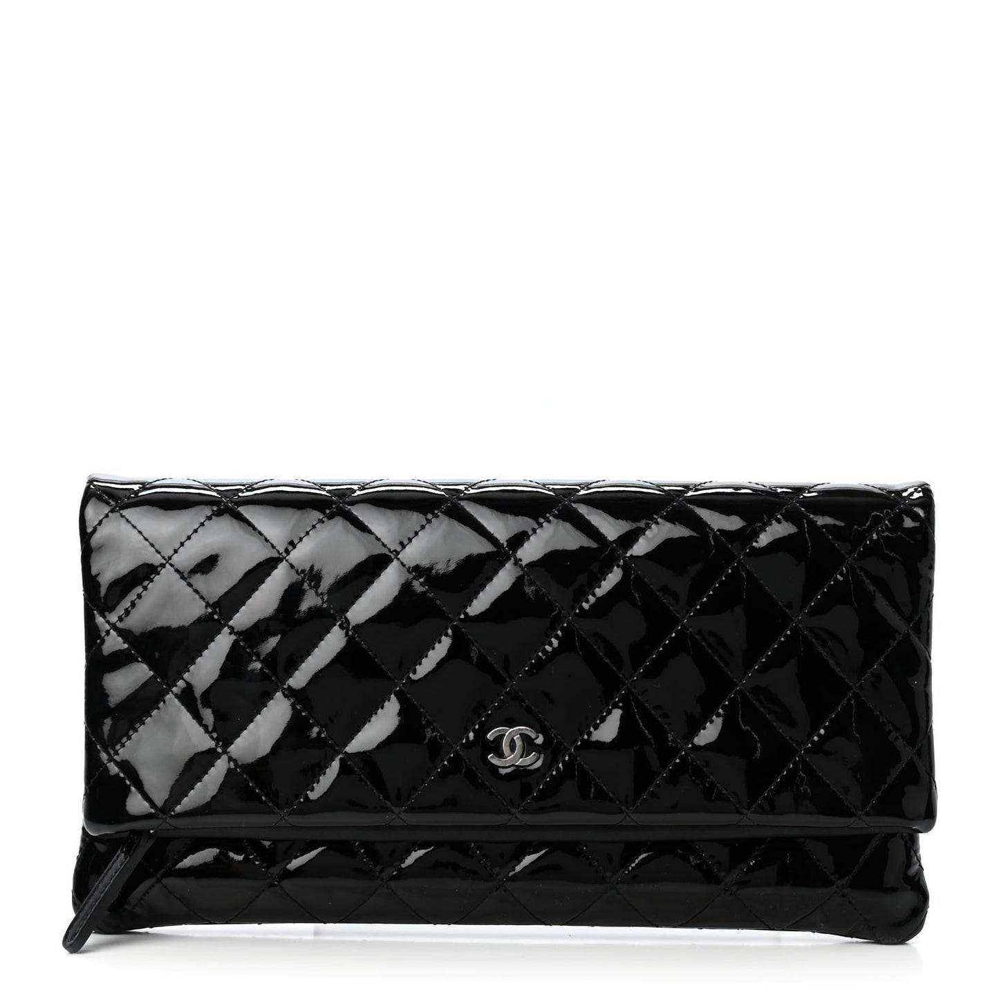 Patent Calfskin Quilted Beauty CC Clutch Black