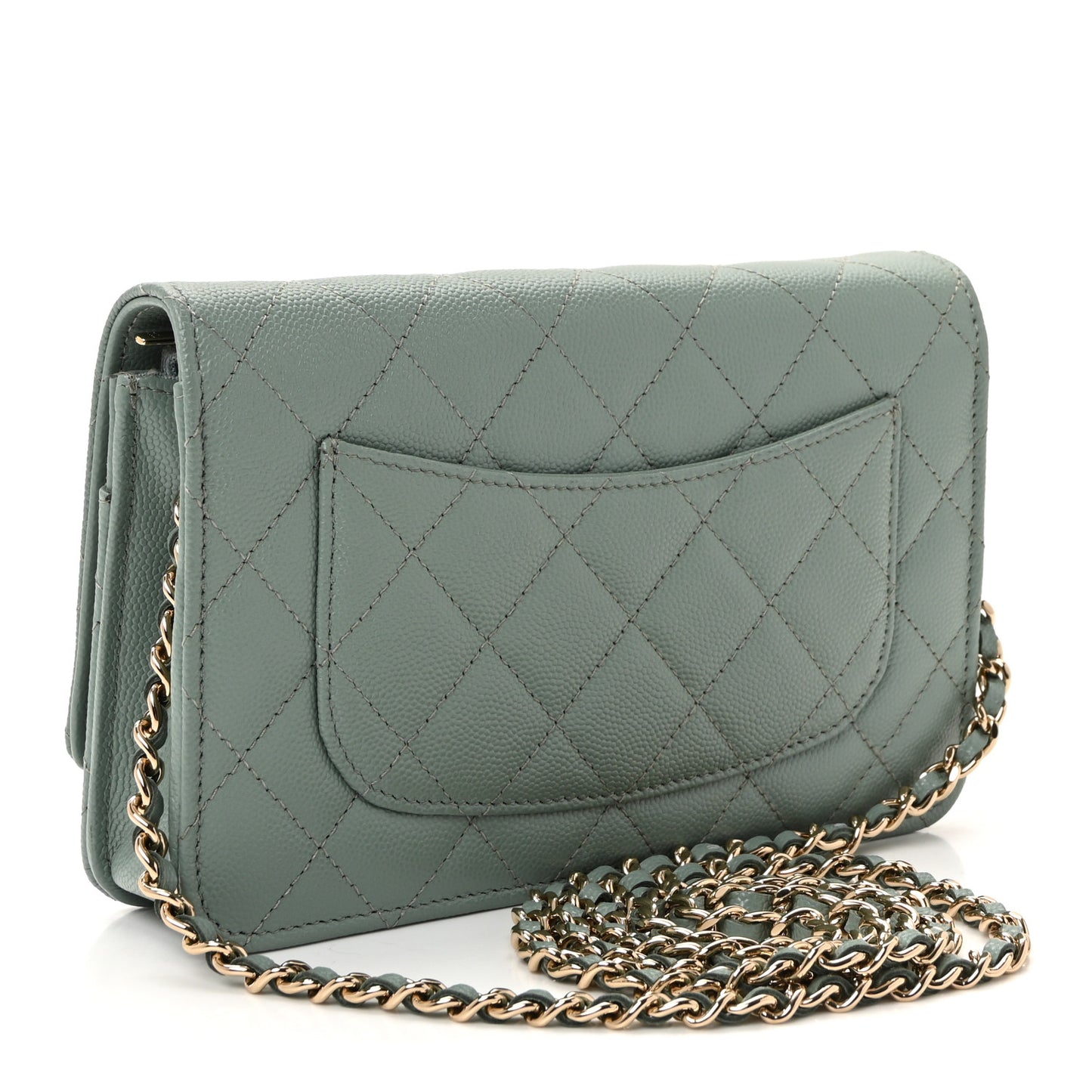 Caviar Quilted Wallet on Chain WOC Light Blue