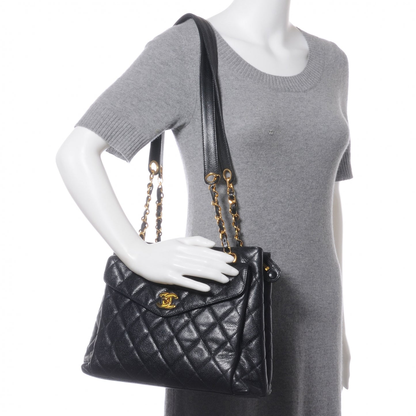 Caviar Quilted Tote Black
