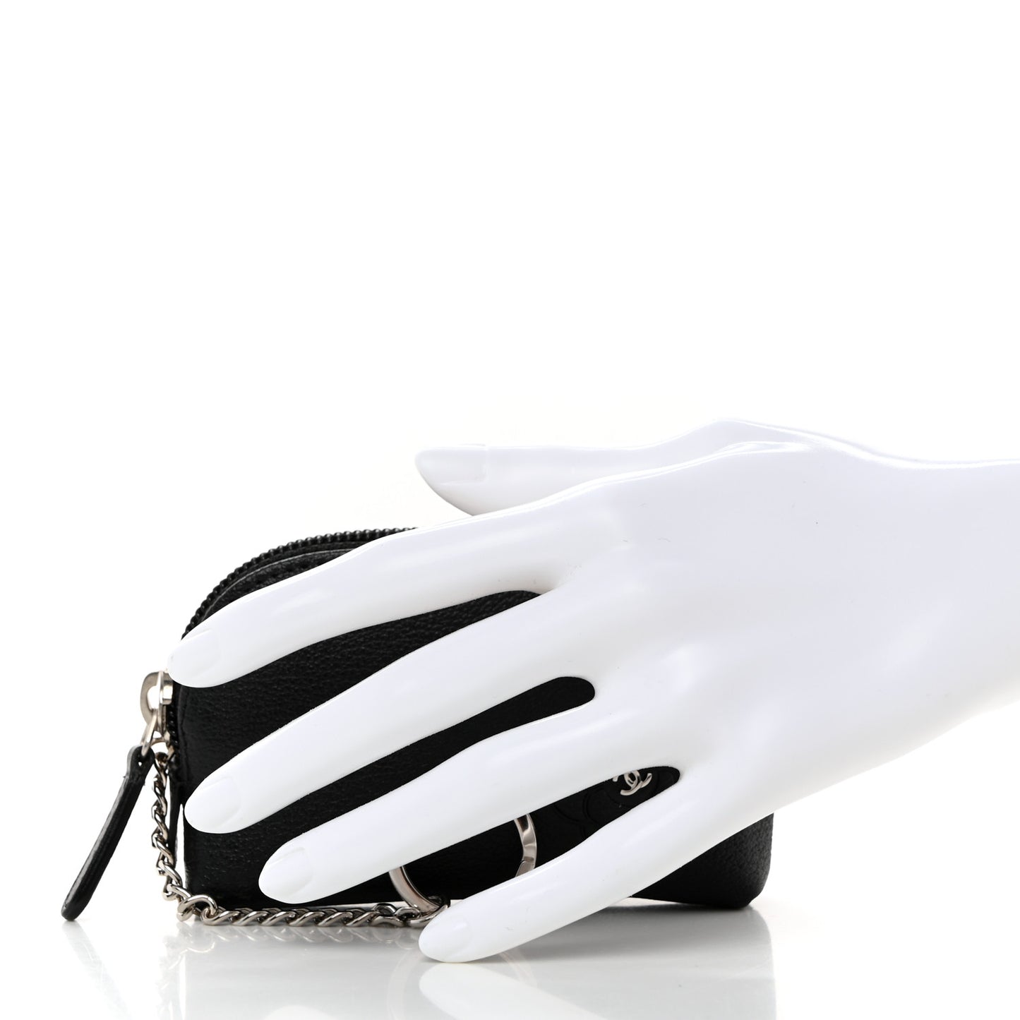 Calfskin Quilted CC Camellia Zip Around Coin Purse Black