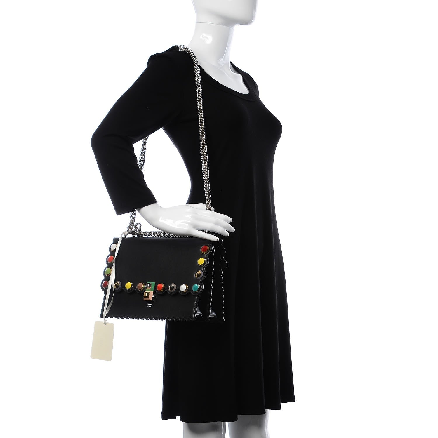 Fendi Vitello Liberty Scalloped Spike Studded Kan I Shoulder Bag Black Multicolor 2 of 11