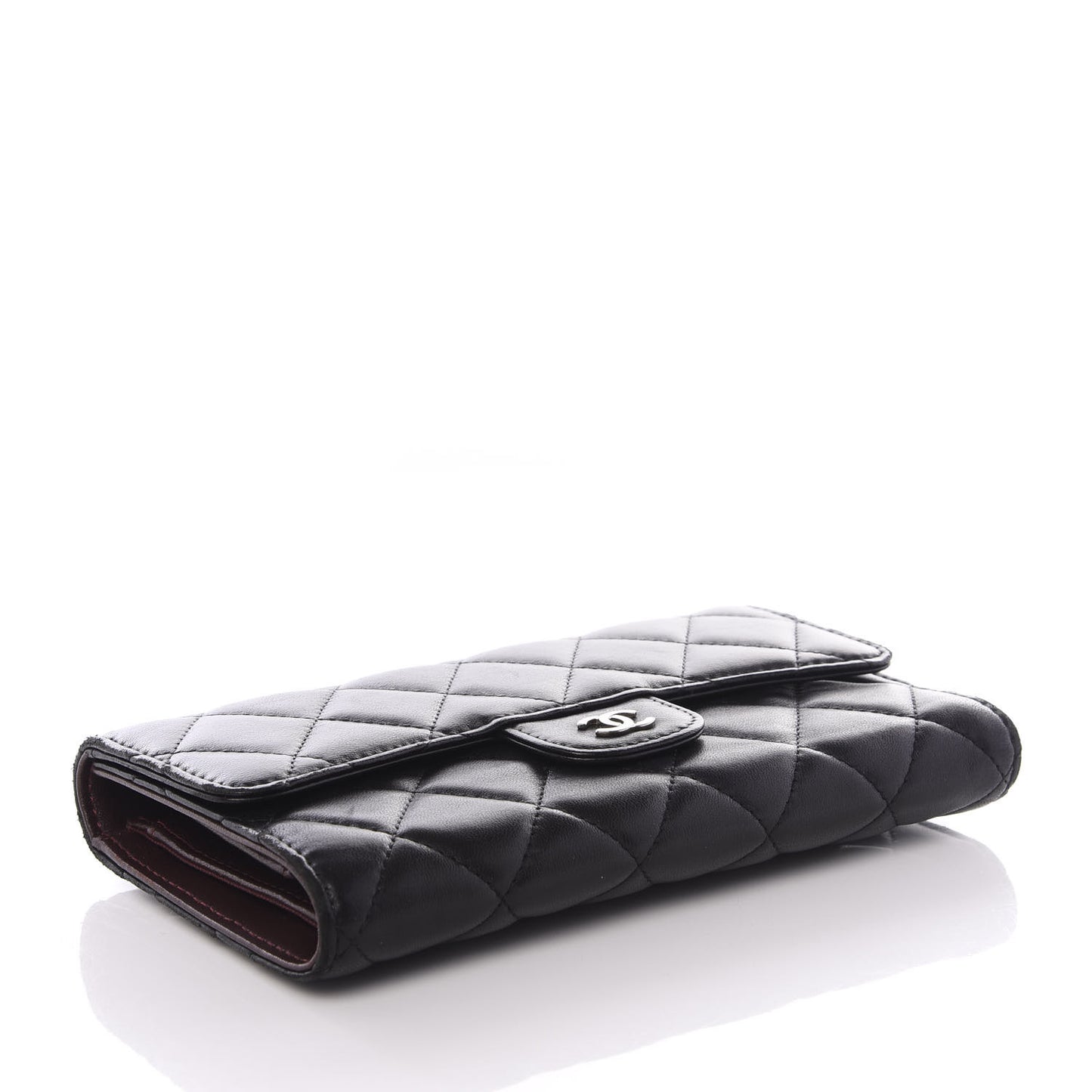 Lambskin Quilted Large Flap Wallet Black