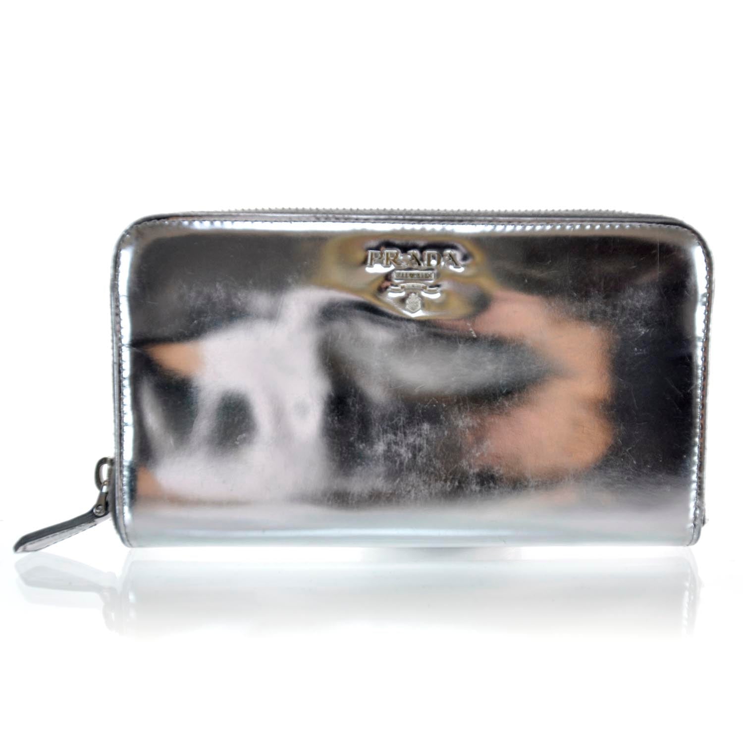 Prada Spazzolato Zip Around Wallet Silver 1 of 7