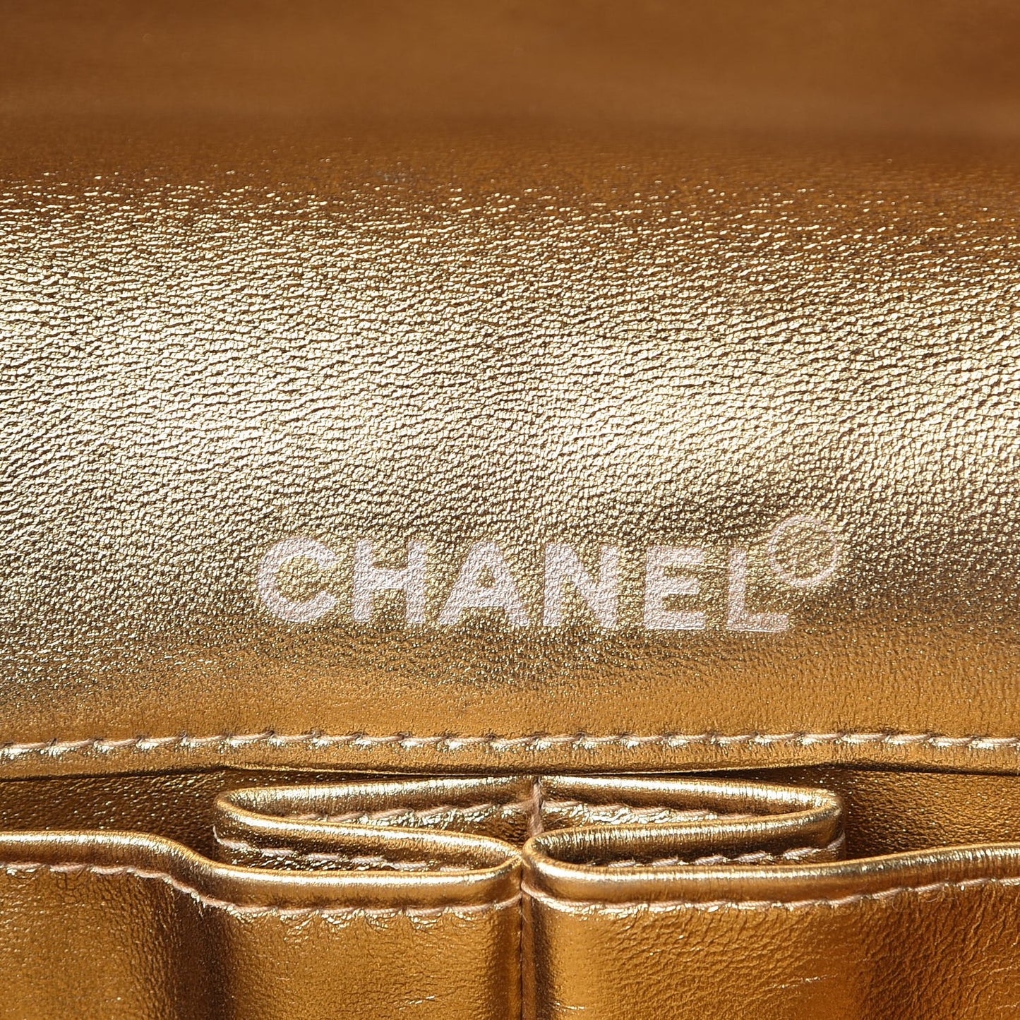 Metallic Lambskin Quilted East West Chocolate Bar Flap Gold