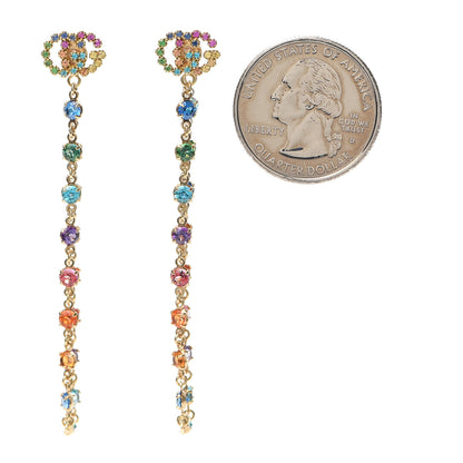 Gucci 18K Yellow Gold Tsavorite Topaz Sapphire Citrine Amethyst Running GG Long Earrings 2 of 5