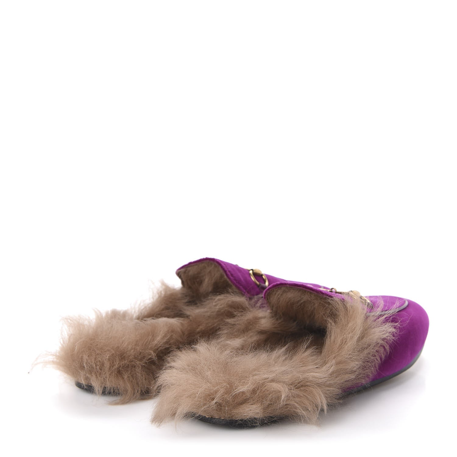 Gucci Velvet Fur Womens Princetown Slippers 39.5 Fucsia Violet Cyclamen Natural 4 of 7