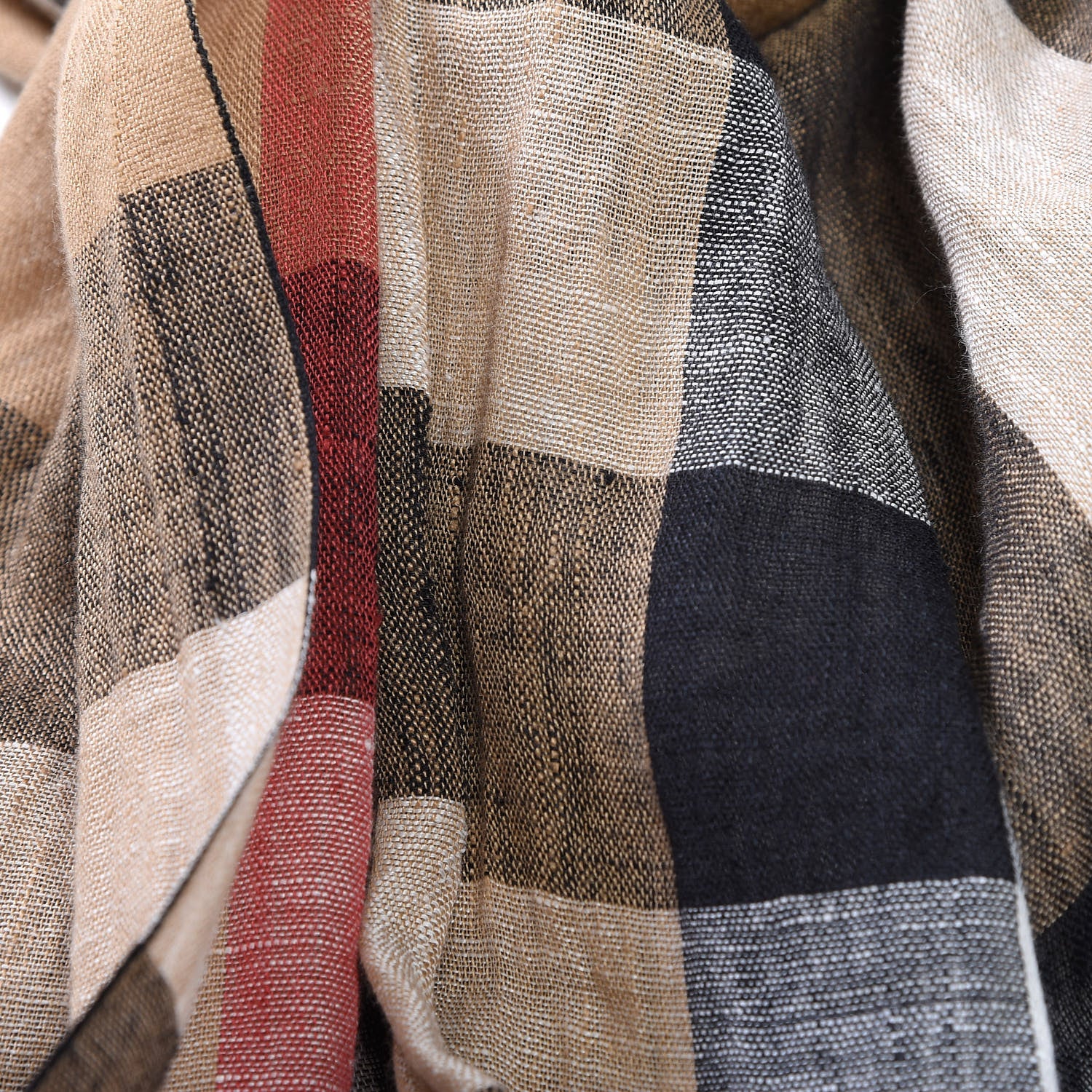 Burberry Linen Giant Check Lightweight Scarf Camel 4 of 4