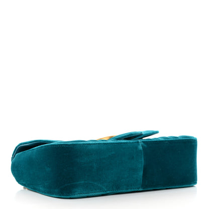 Gucci Velvet Matelasse Small GG Marmont Shoulder Bag Pavone Cyan 4 of 12