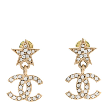 Chanel Metal Crystal CC Star Drop Earrings Gold 1 of 5