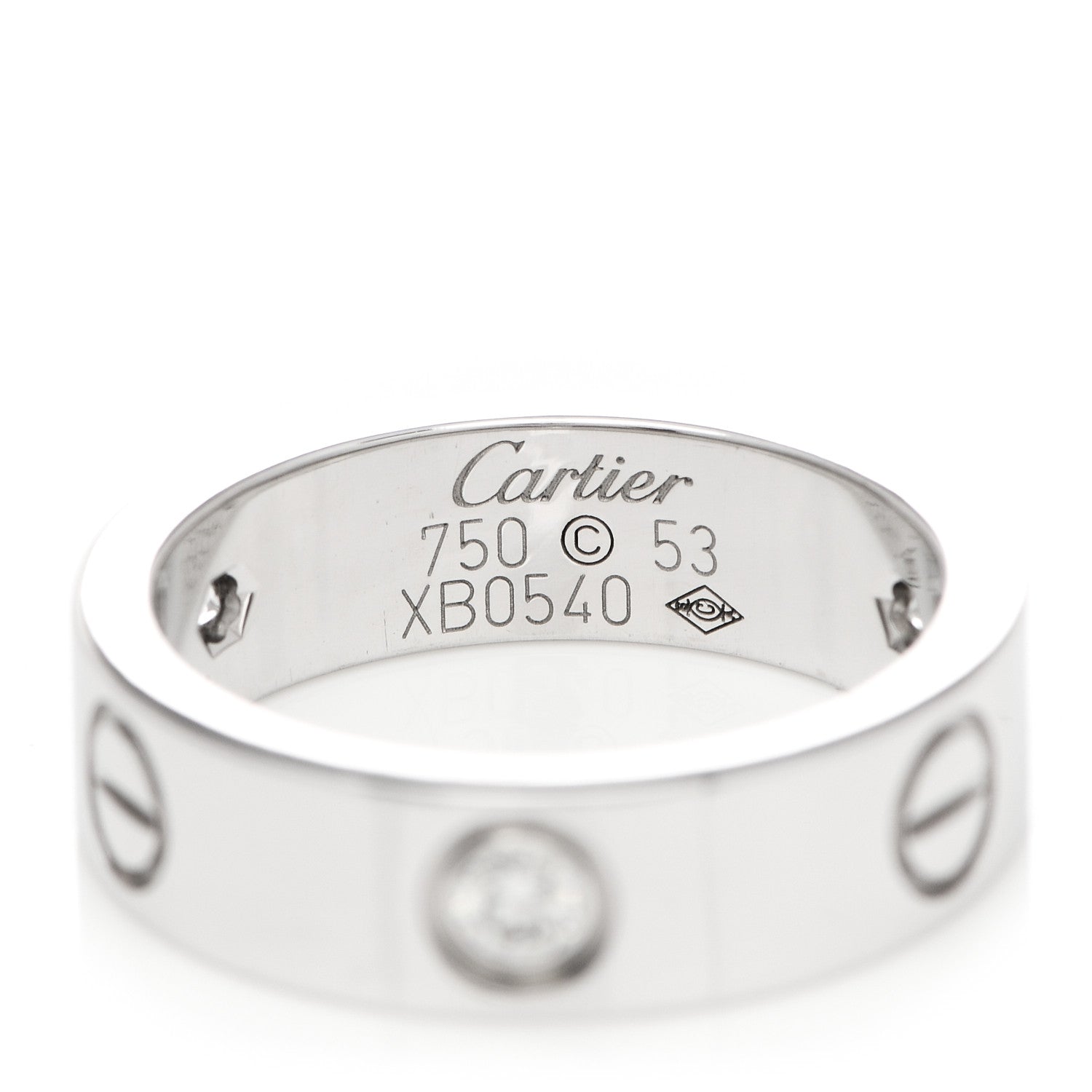 Cartier 18K White Gold 3 Diamond 5.5mm LOVE Ring 53 6.5 4 of 4