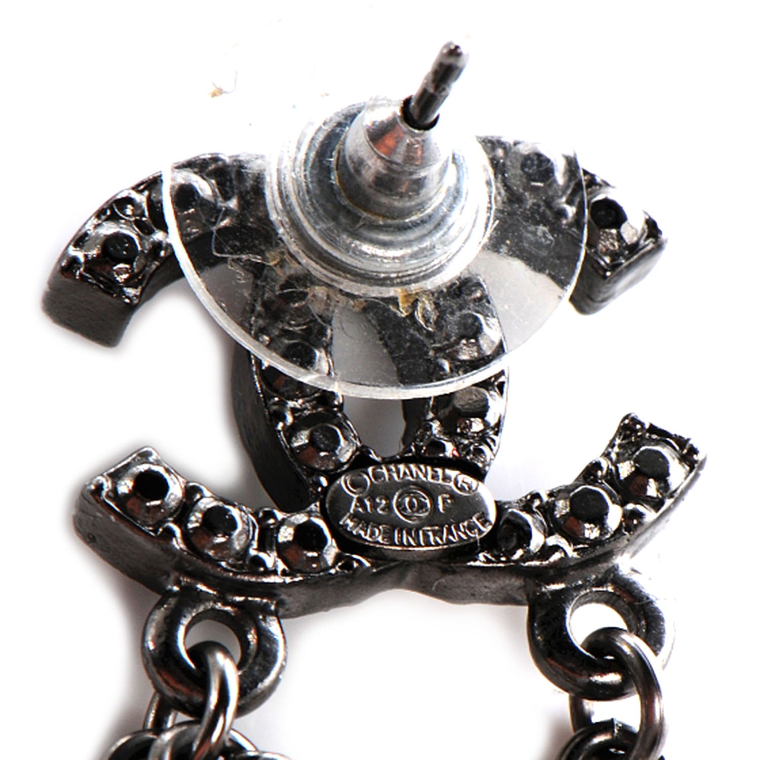Chanel Pearl Beaded CC Chain Earrings Dark Silver 4 of 4