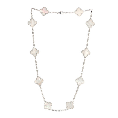 Van Cleef & Arpels 18K White Gold Mother of Pearl 10 Motifs Vintage Alhambra Necklace 3 of 4