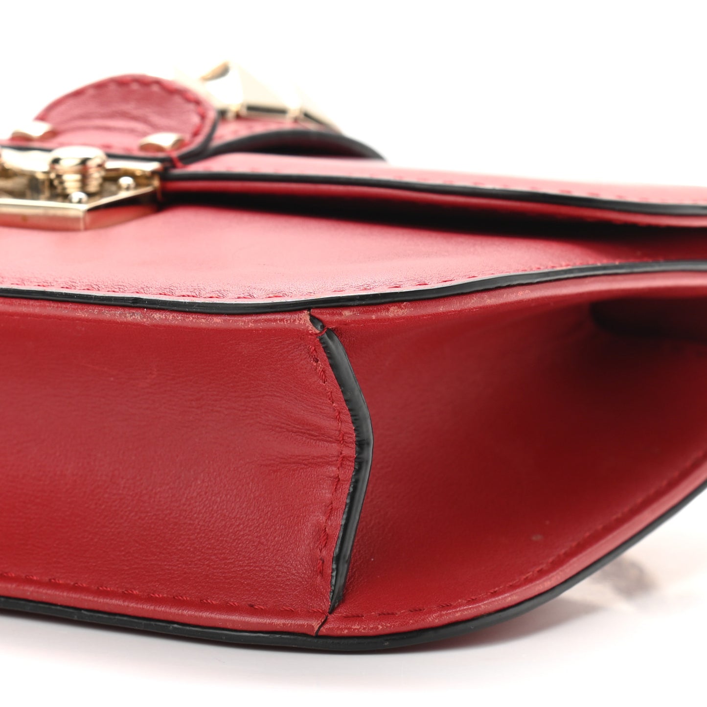 Vitello Small Glam Lock Rockstud Flap Red