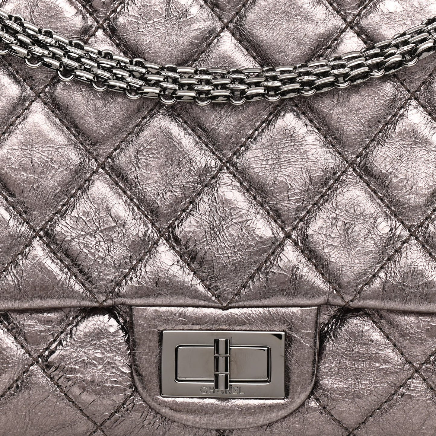 Metallic Aged Calfskin Quilted 2.55 Reissue 228 Flap Pewter