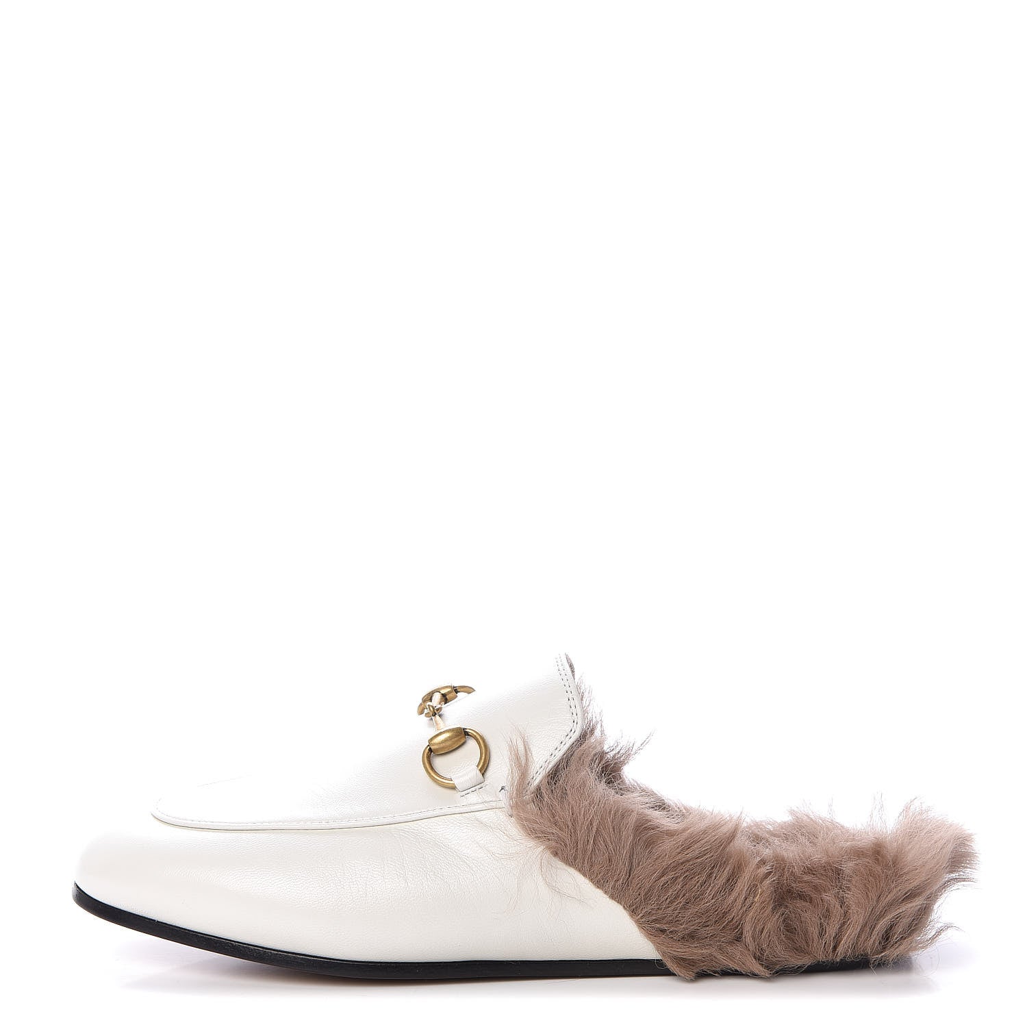 Gucci Malaga Kid Fur Womens Princetown Slippers 36 Dusty White Naturale 1 of 8