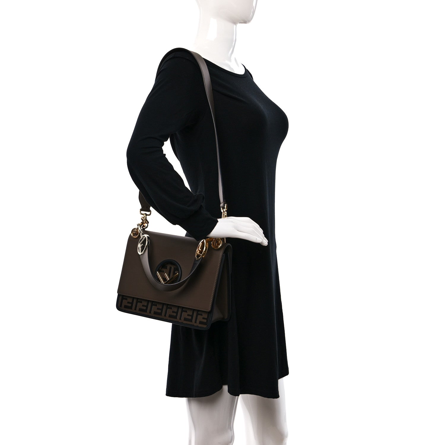 Fendi Vitello Century F is Fendi Bi-Color FF 1974 Embossed Kan I Shoulder Bag Maya Black 2 of 10