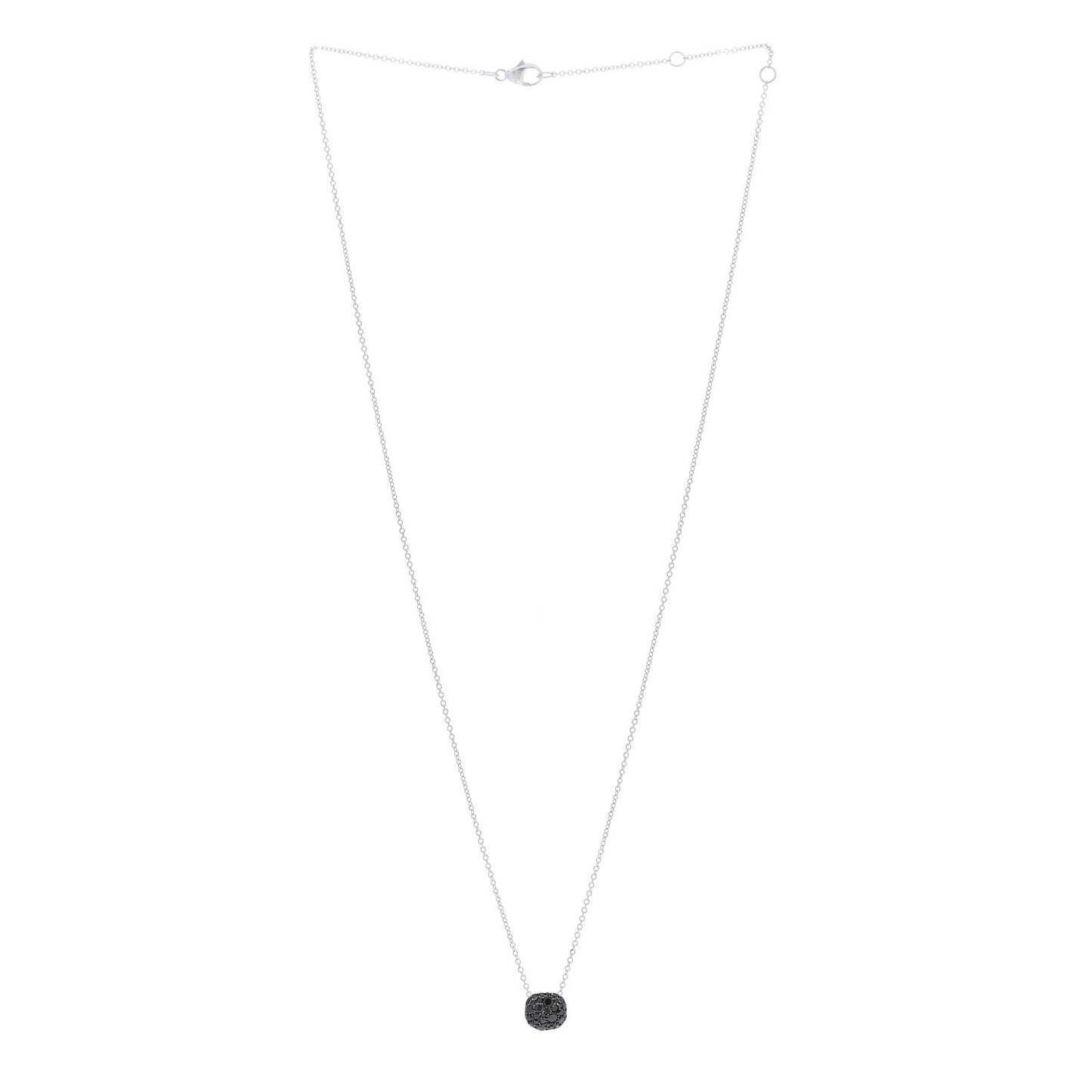 18K White Gold Black Diamond Cushion Pendant Necklace