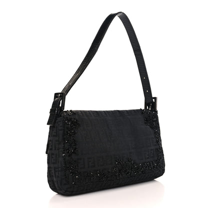 Fendi Zucchino Lizard Beaded Baguette Black 3 of 10