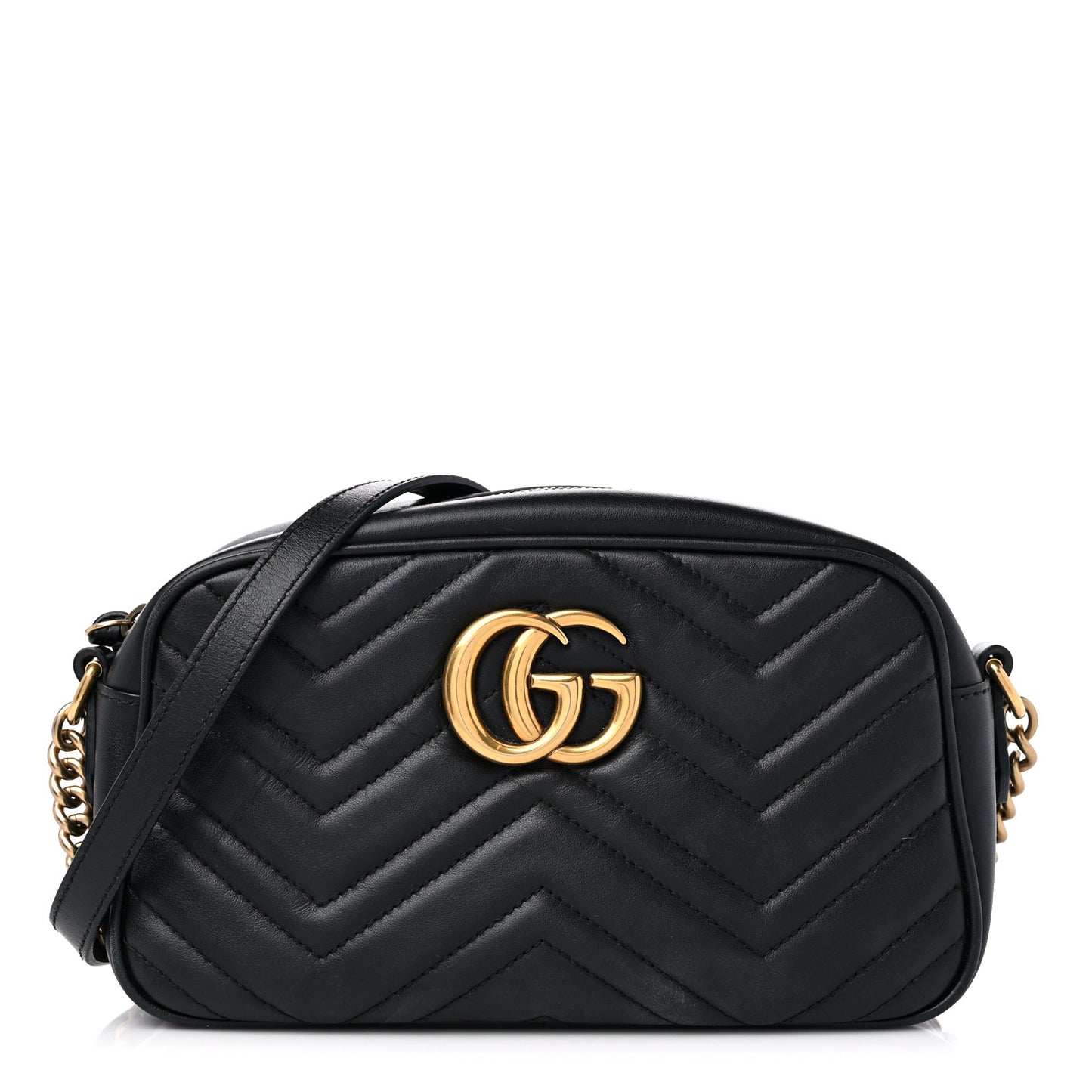 Calfskin Matelasse Small GG Marmont Chain Shoulder Bag Black