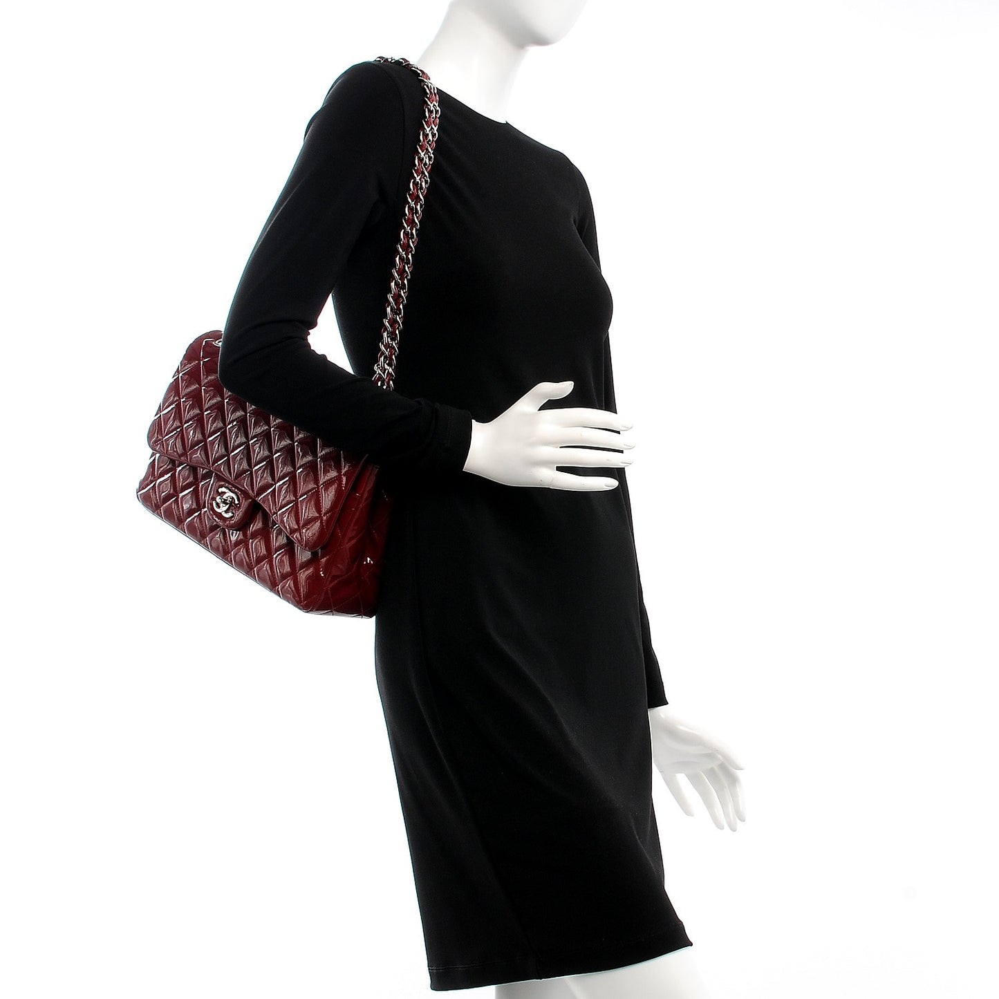 Patent Quilted Jumbo Double Flap Dark Red