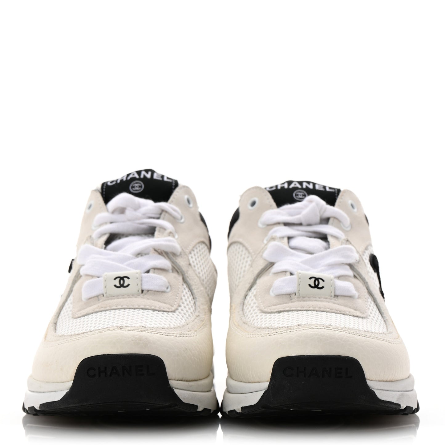 Mesh Suede Calfskin Grained Calfskin Womens CC Sneakers 35.5 White Black