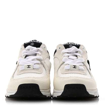 Chanel Mesh Suede Calfskin Grained Calfskin Womens CC Sneakers 35.5 White Black 3 of 17