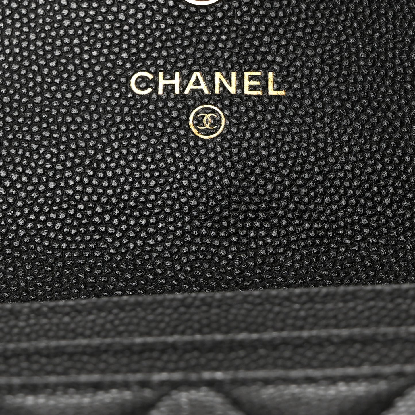 Caviar Quilted Crystal CC Large Gusset Flap Wallet Black