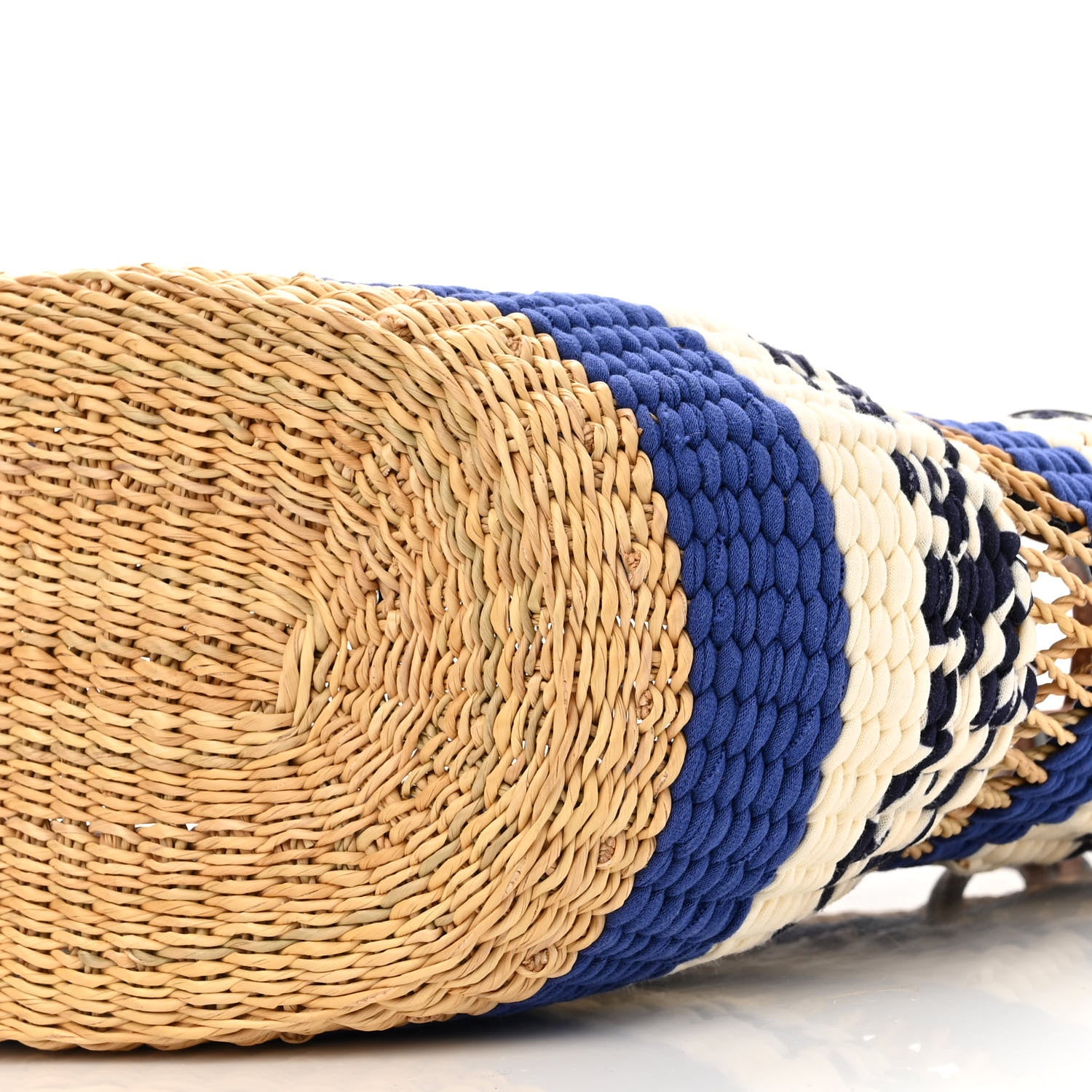 Loewe Elephant Grass Fabric Calfskin Woven Basket Tote Natural Blue 10 of 10