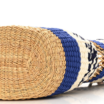 Loewe Elephant Grass Fabric Calfskin Woven Basket Tote Natural Blue 10 of 10