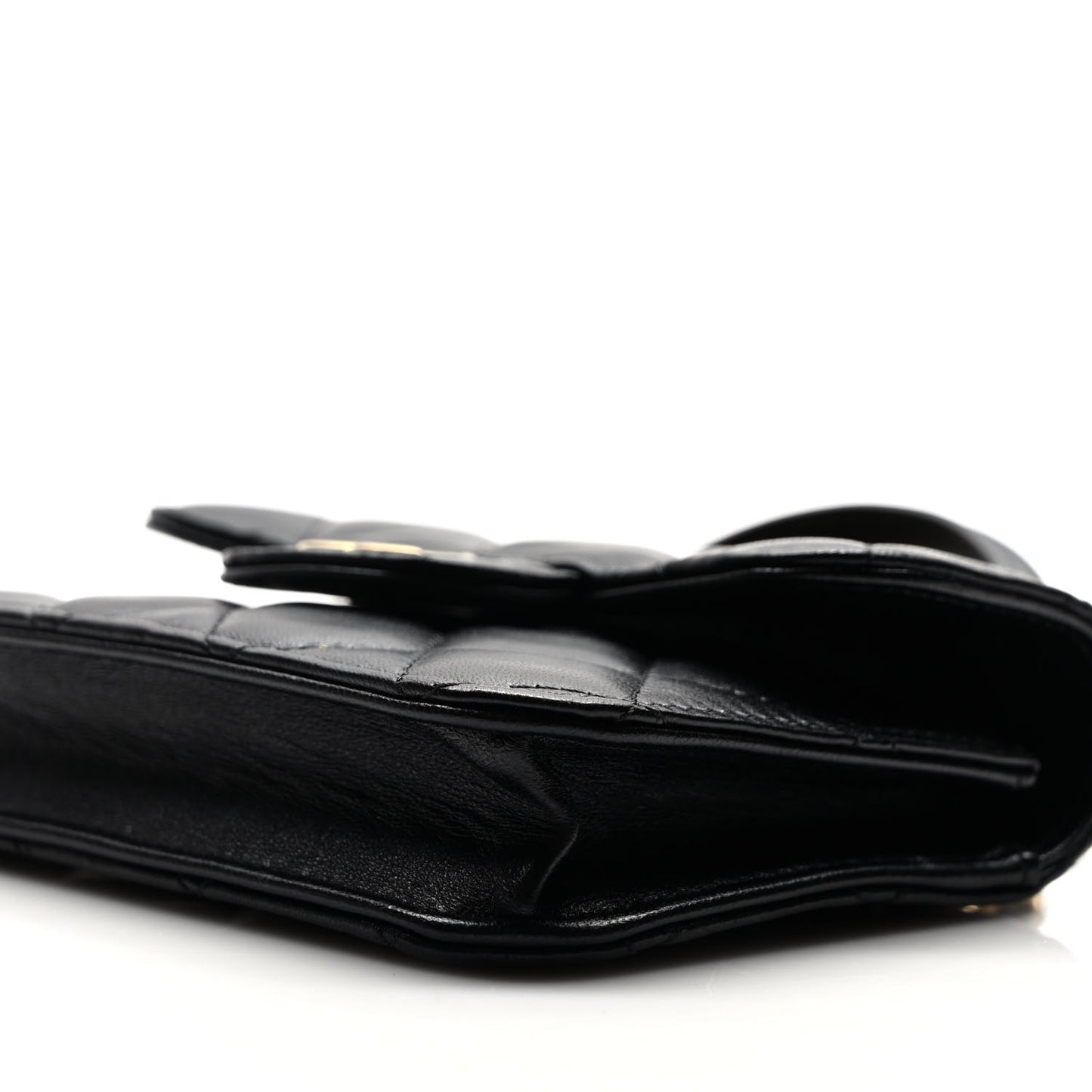 Lambskin Quilted Top Handle Flap Coin Purse With Chain Black