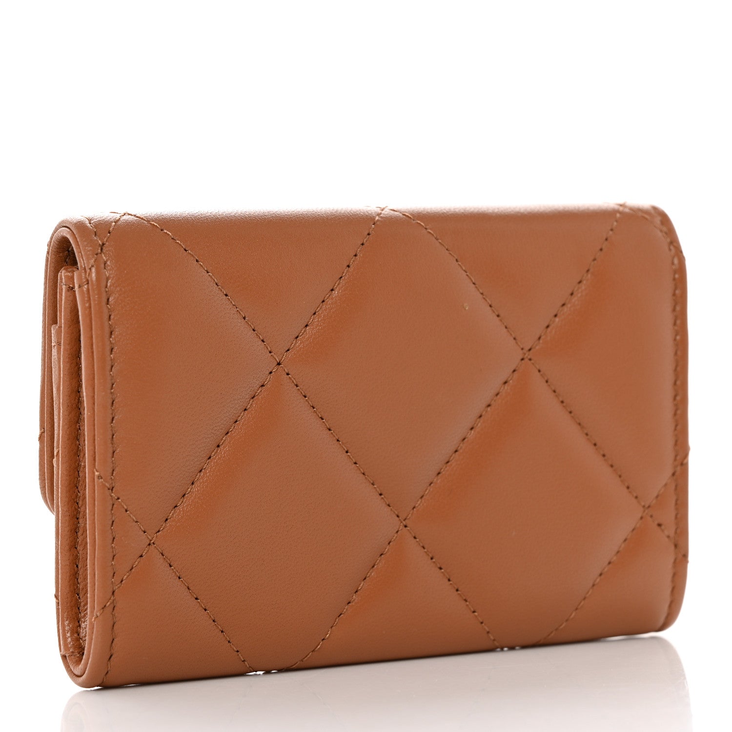 Chanel Shiny Goatskin Quilted Chanel 19 Flap Card Holder Brown 3 of 8
